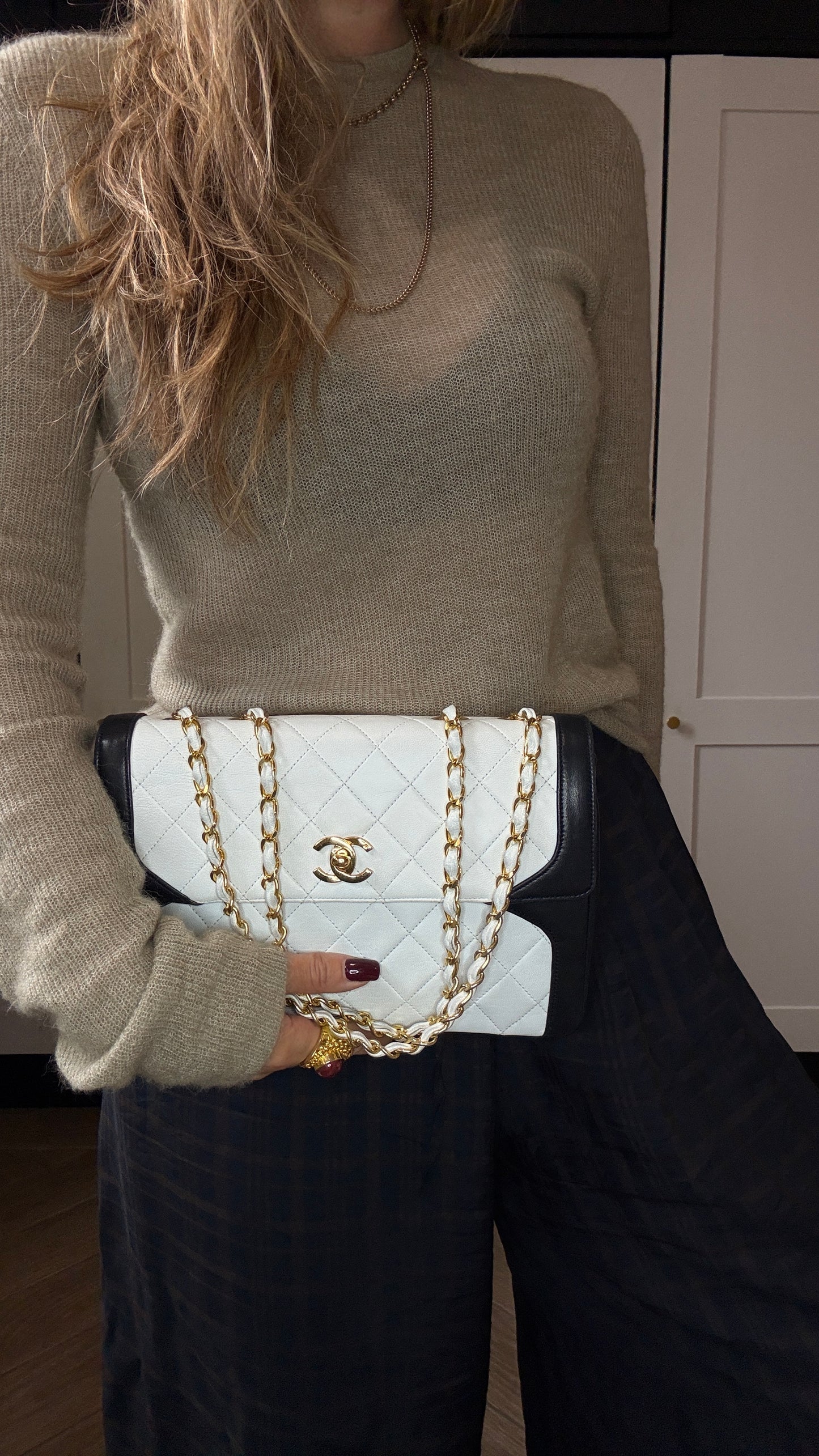 Chanel 1986 Rare Ivory & Navy Limited Edition Single Flap