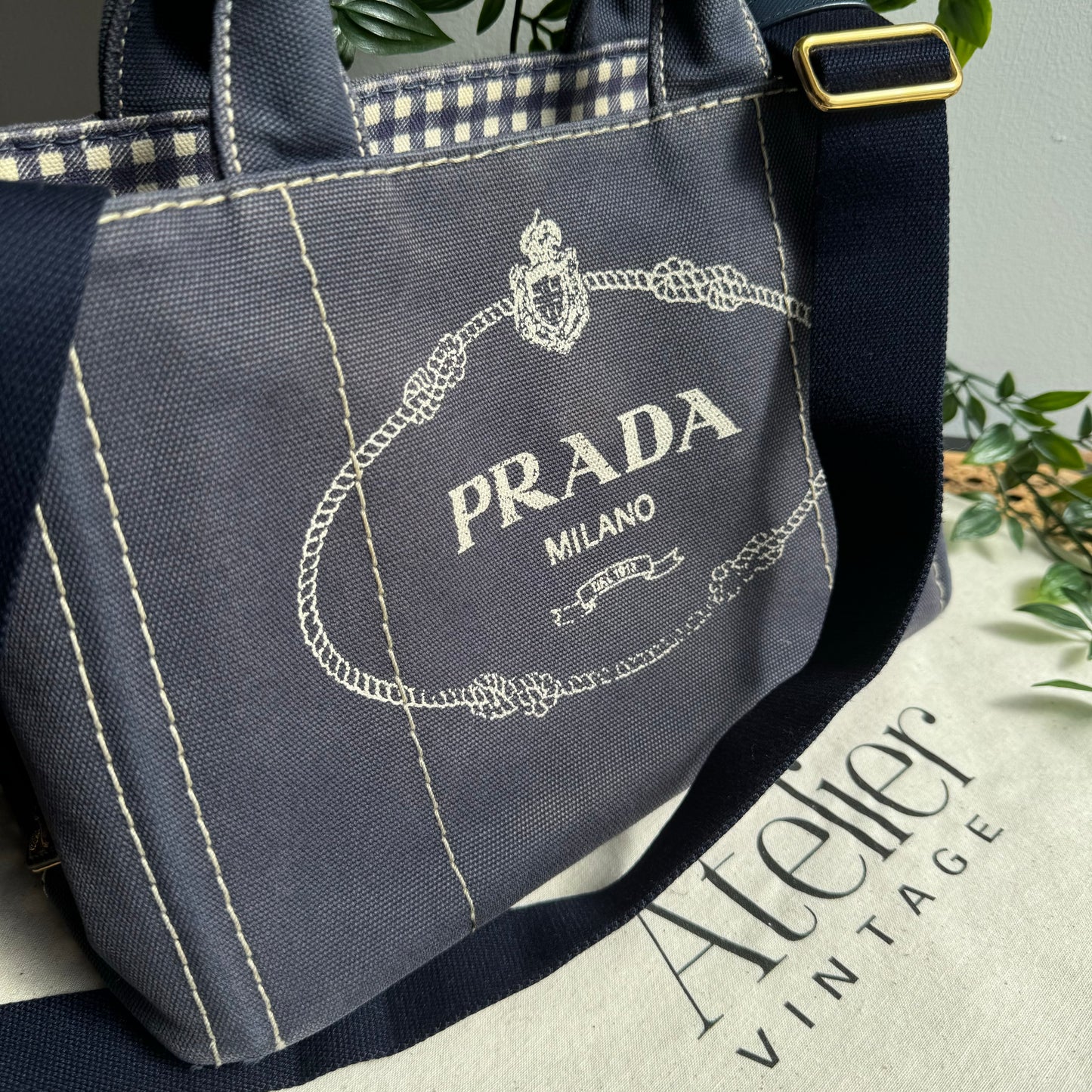 Prada Canapa Denim Blue Canvas Two Way Tote