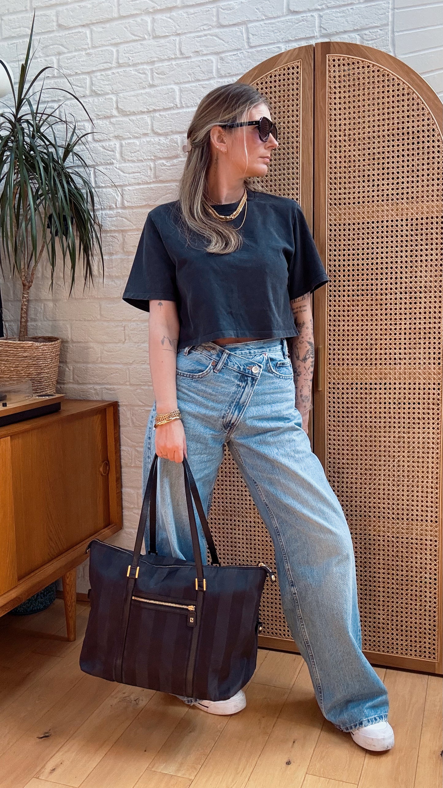 Fendi Pequin Noir Two Way Tote