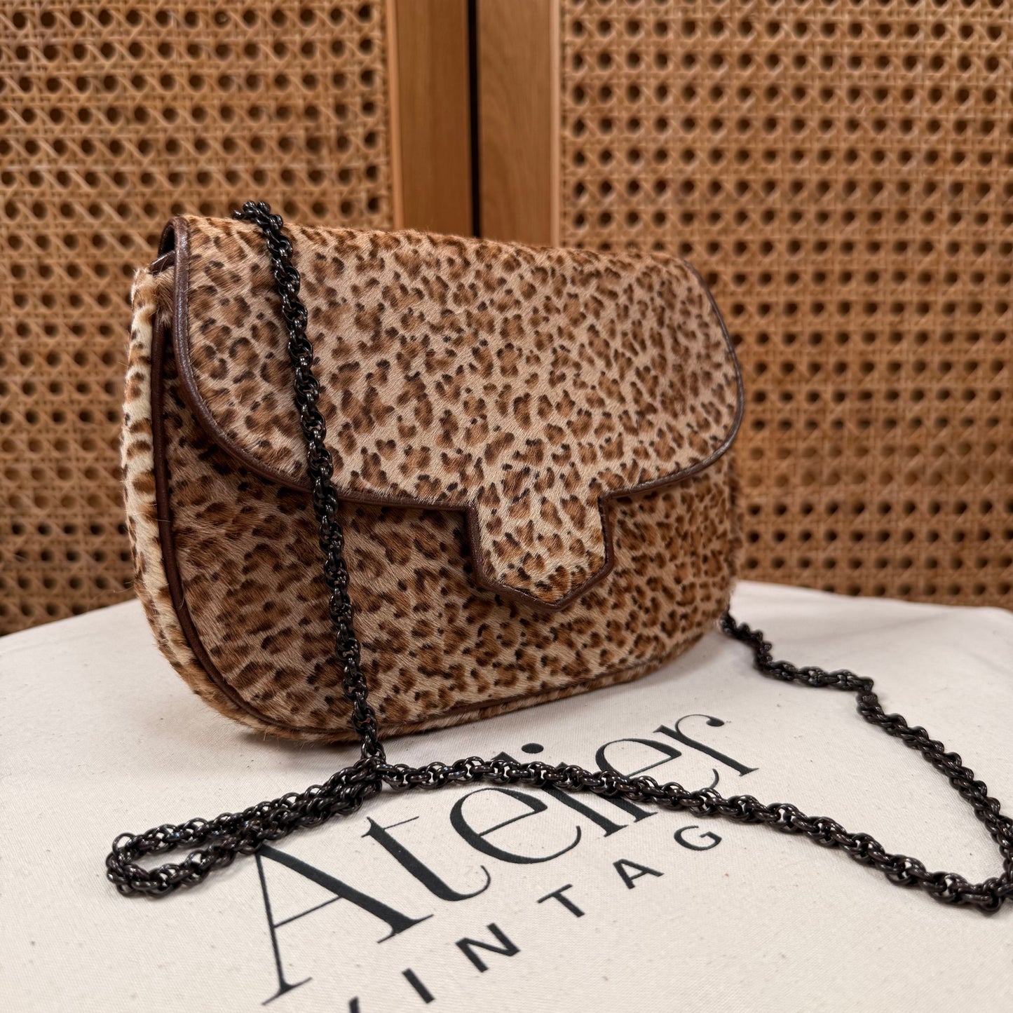 Saint Laurent 1990s Leopard Print Pony Hair Shoulder Bag