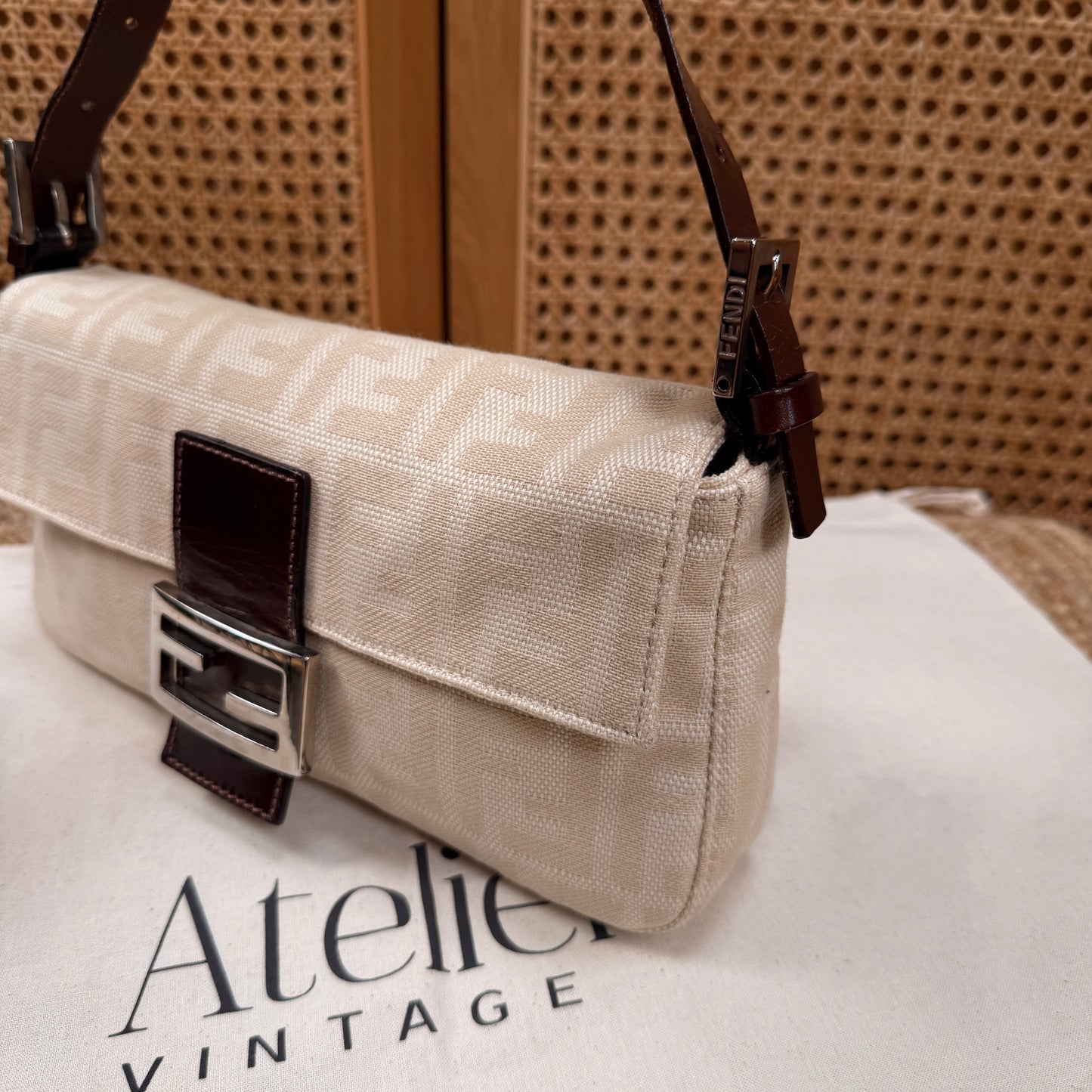 Fendi 1990s Original Baguette in Beige Canvas