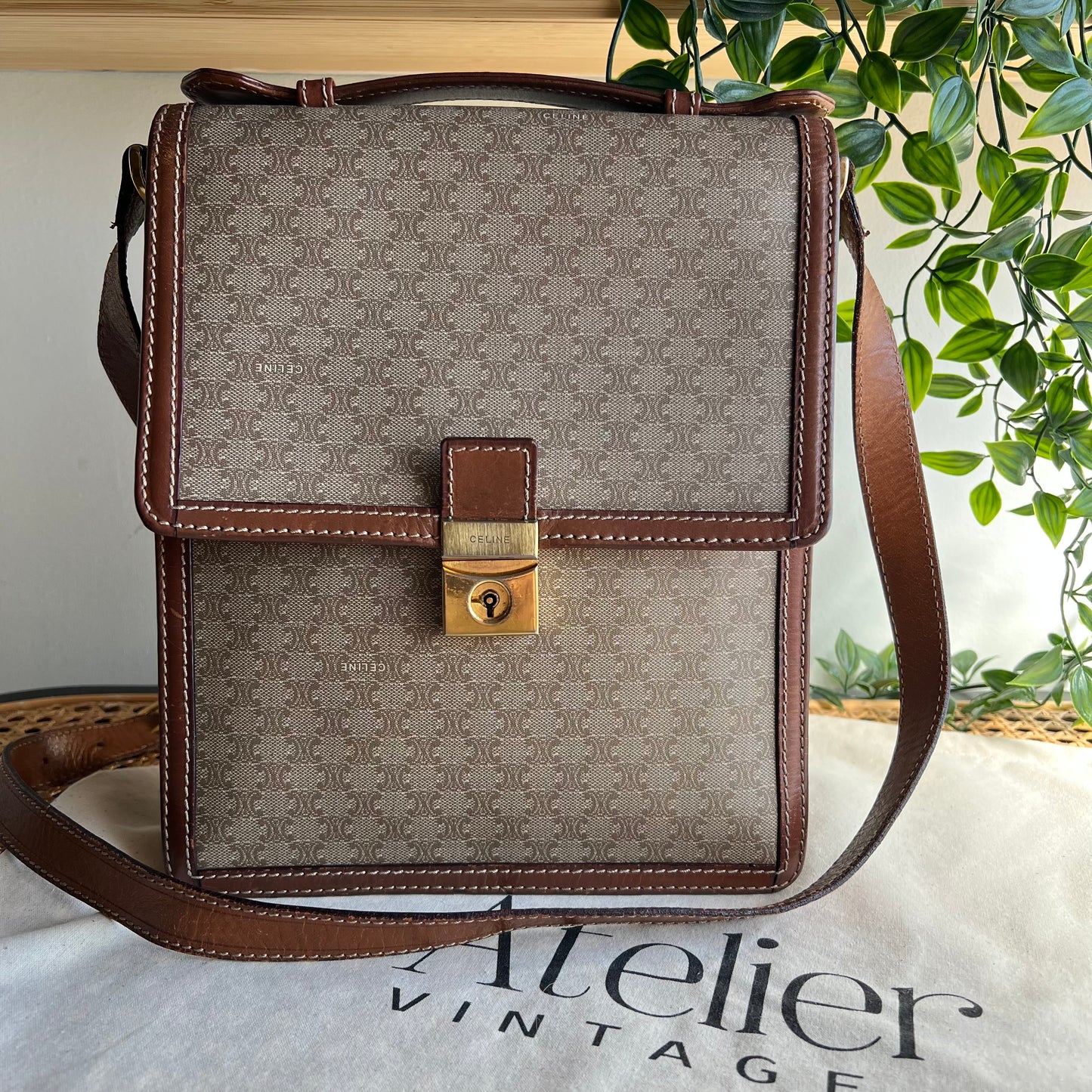 Celine Vintage Macadam Beige Shoulder Bag