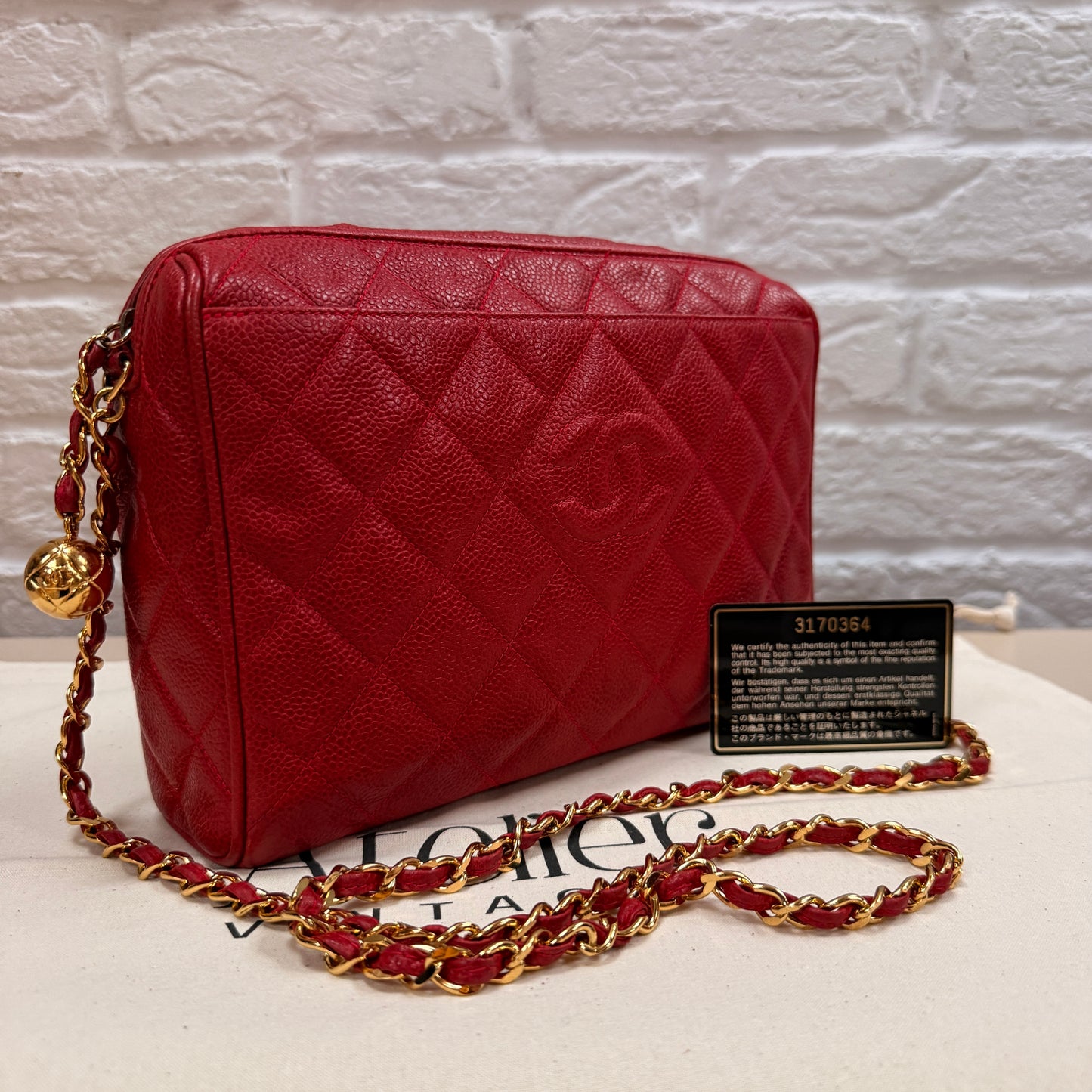 Chanel 1994 Rare Red Caviar Camera Bag with CC Charm