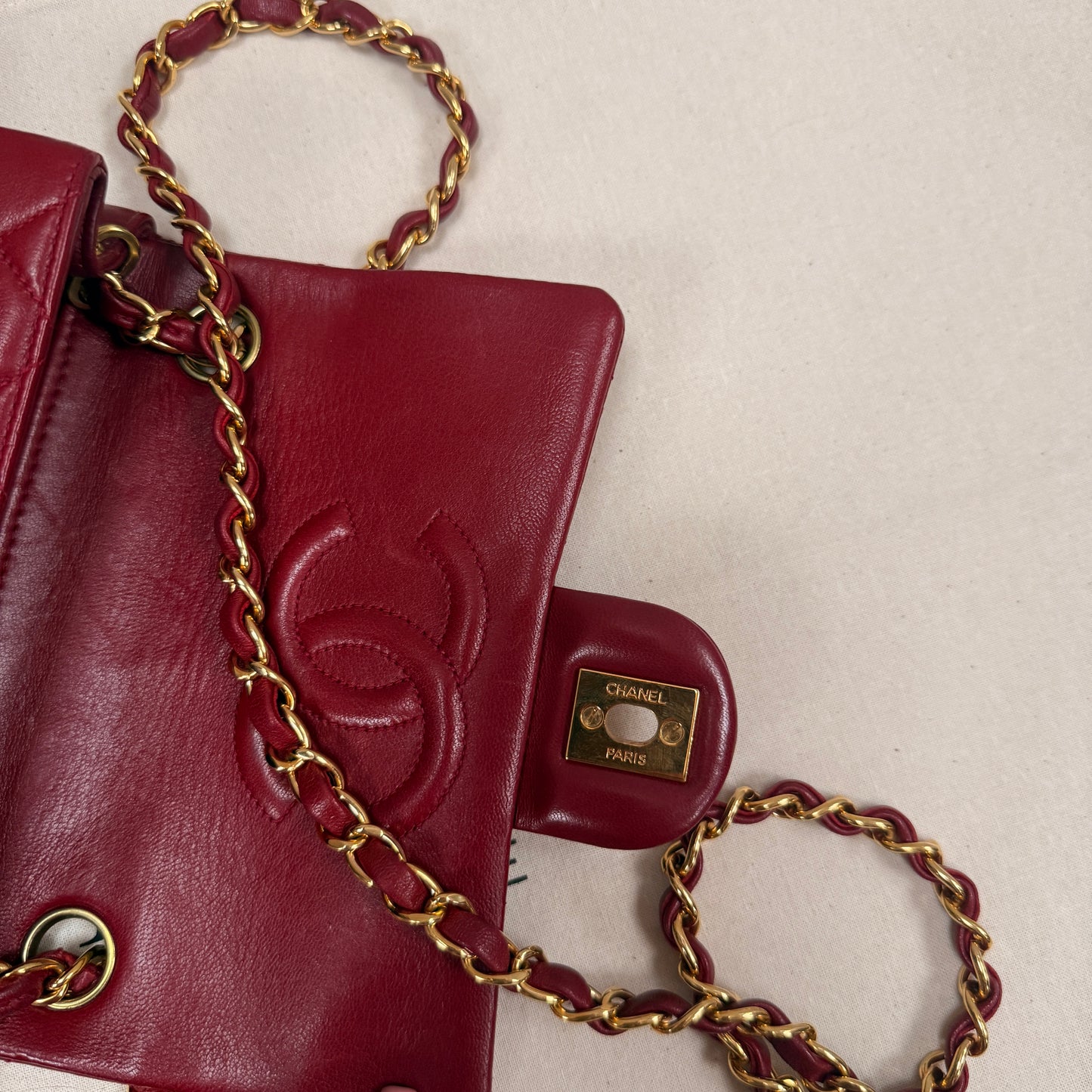 Chanel 1994 Rare Red Classic Single Flap Square Small