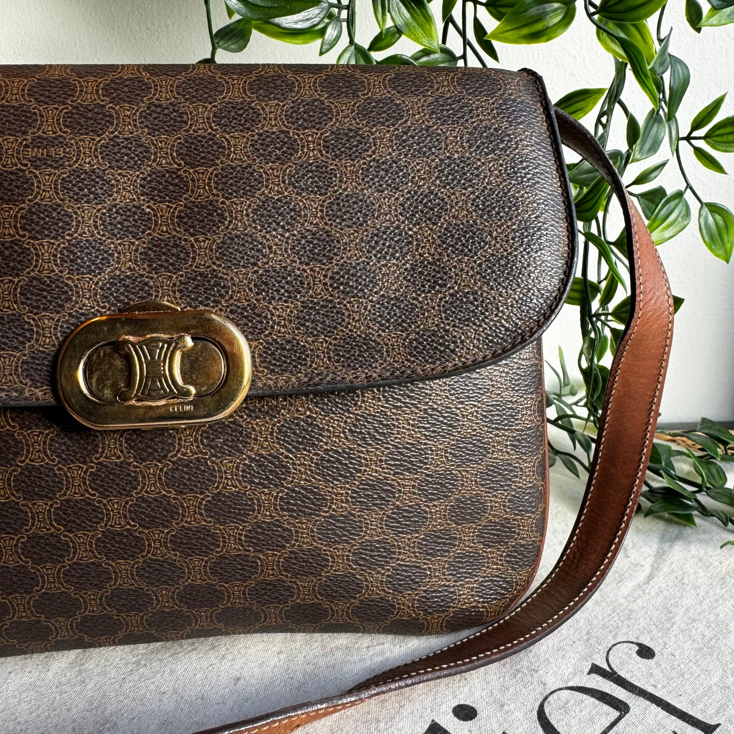 Celine Macadam Triomph Brown Shoulder Bag