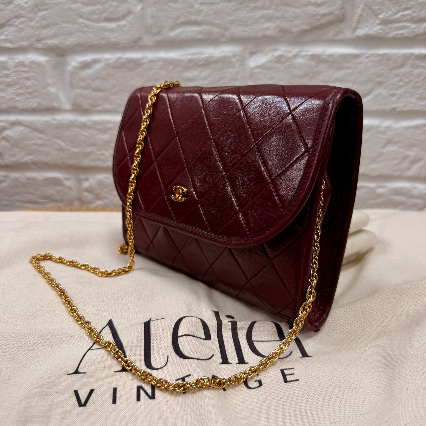 Chanel Early 1980s Rare Bordeaux Lambskin Leather Single flap Cross Body