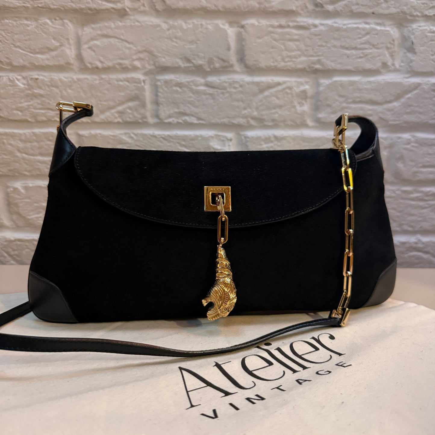 Gucci 1990s Gucci X Tom Ford Black Suede Tigers Head Cross Body