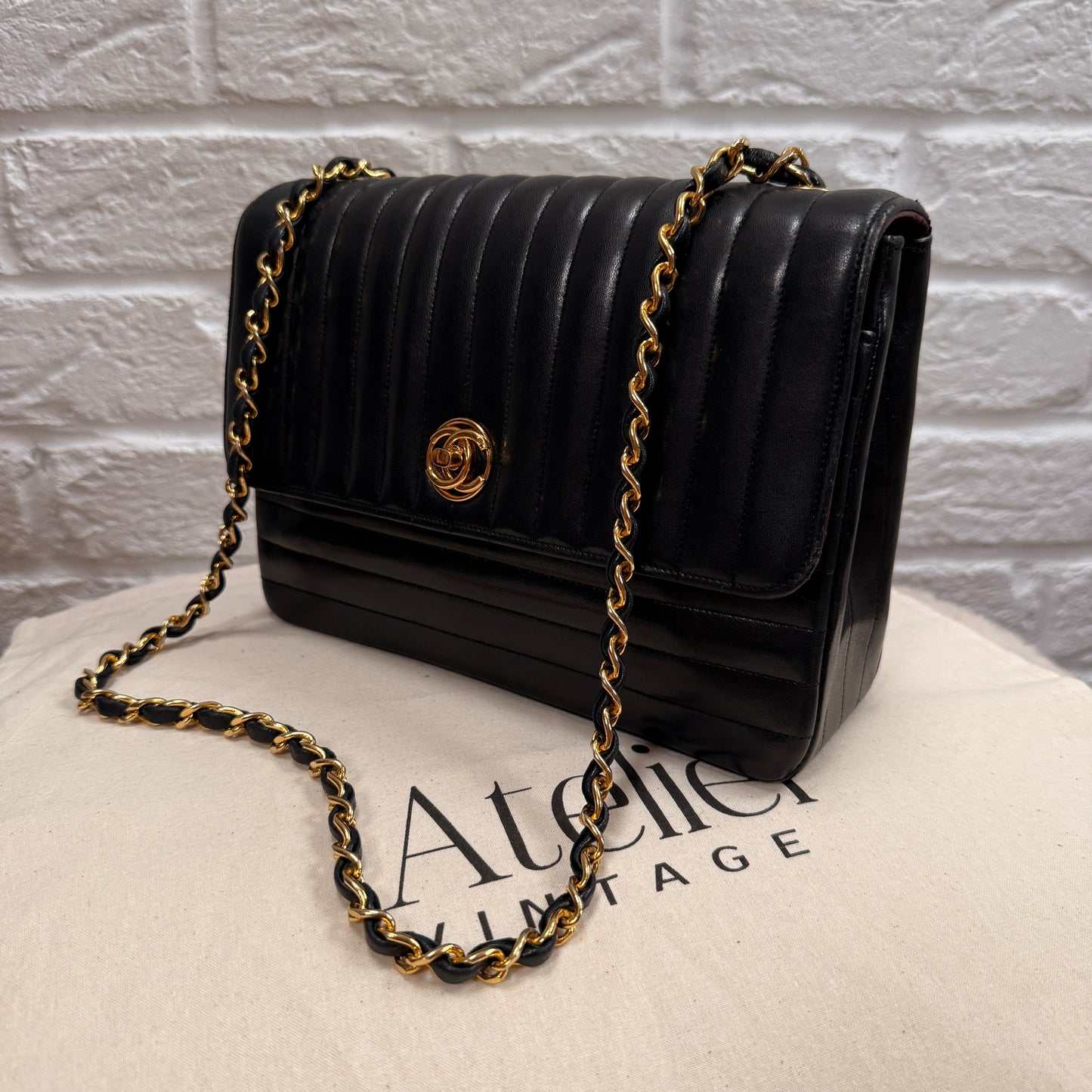 Chanel 1989 Rare Chanel Paris Limited Edition vertical quilted Single Flap in black