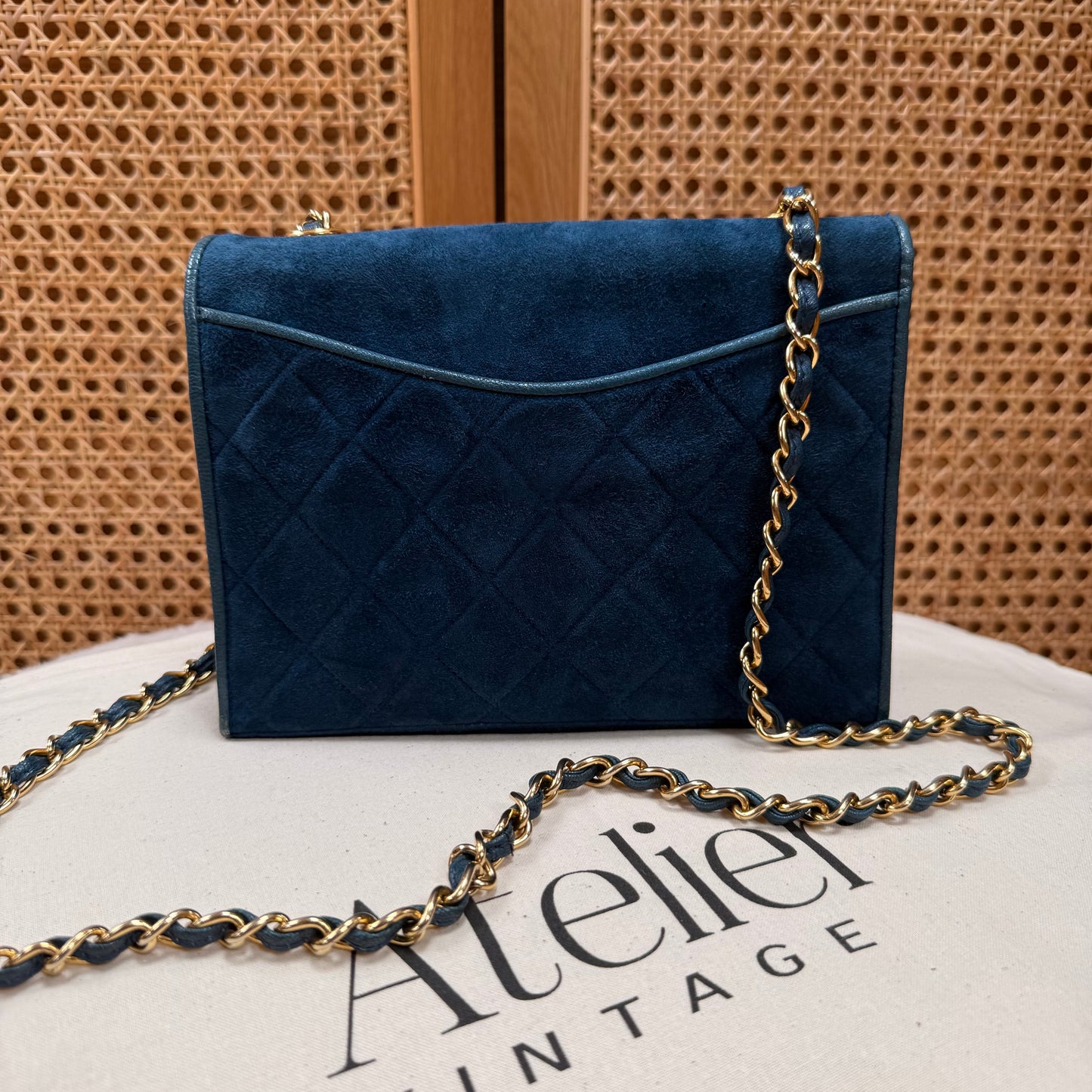 Chanel Rare 1989 Teal Suede CC Quilted Full Flap