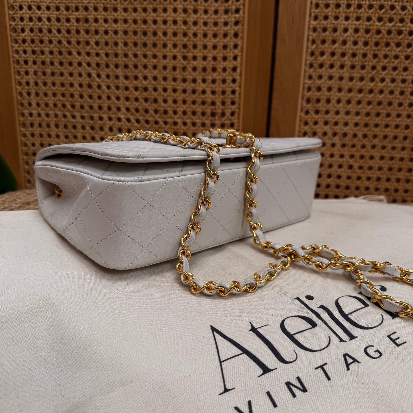Chanel 1989 Ivory Classic Medium Rectangle Full Flap