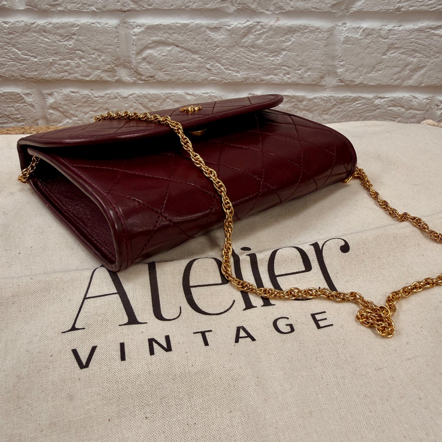 Chanel Early 1980s Rare Bordeaux Lambskin Leather Single flap Cross Body