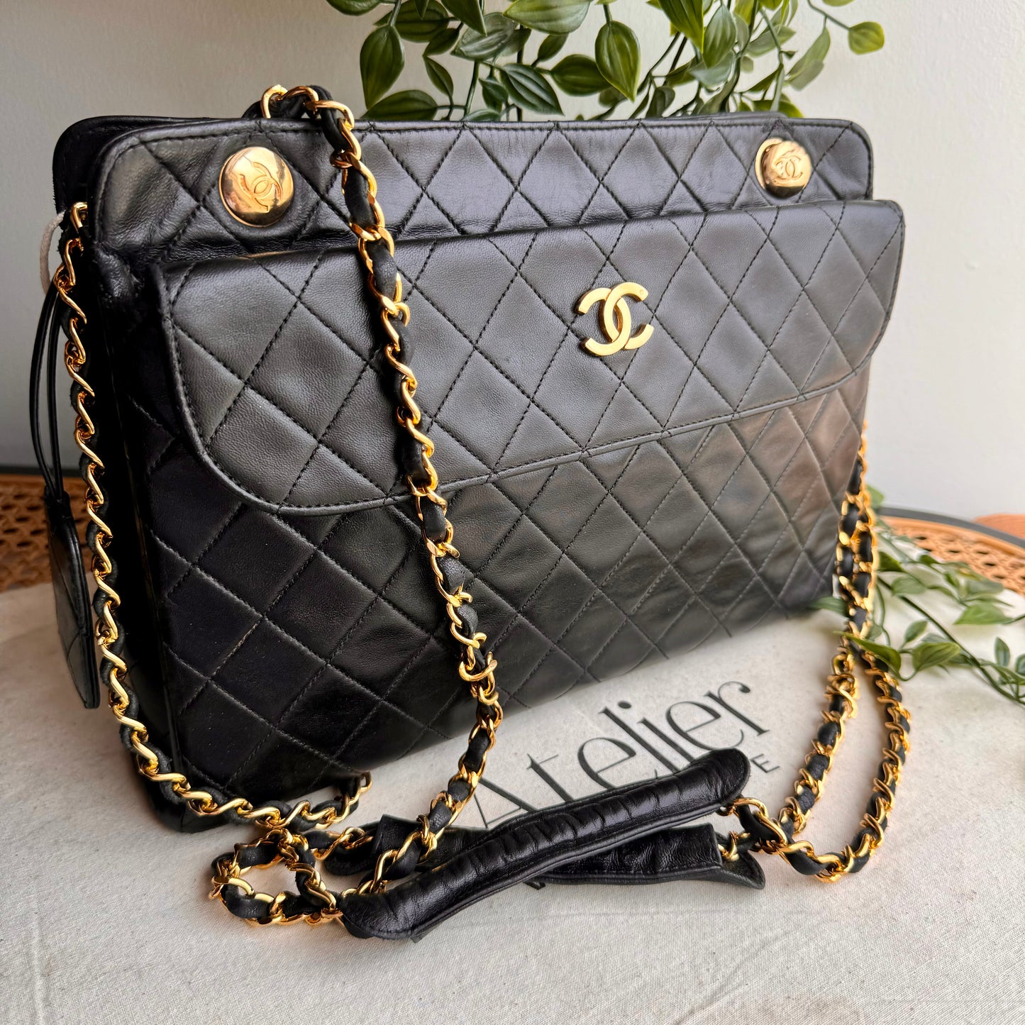 Chanel 1986 Lambskin Double Chain Timeless Tote