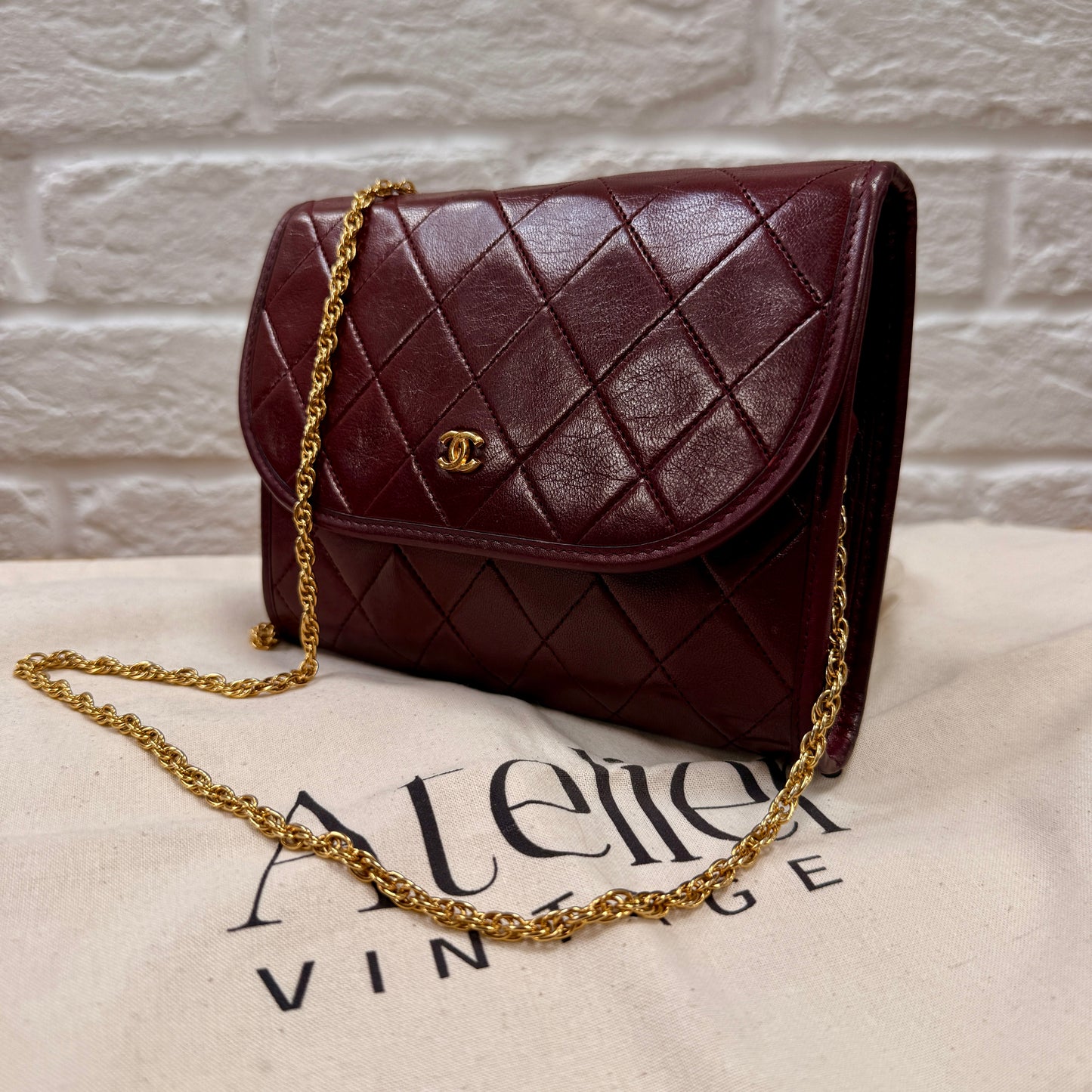 Chanel Early 1980s Rare Bordeaux Lambskin Leather Single flap Cross Body