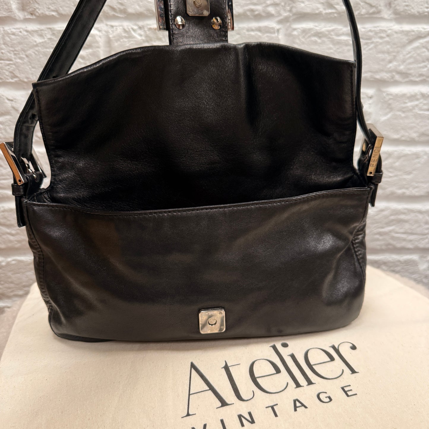 Fendi 1990s Original Fendi Baguette in black leather with limited edition animal print closure