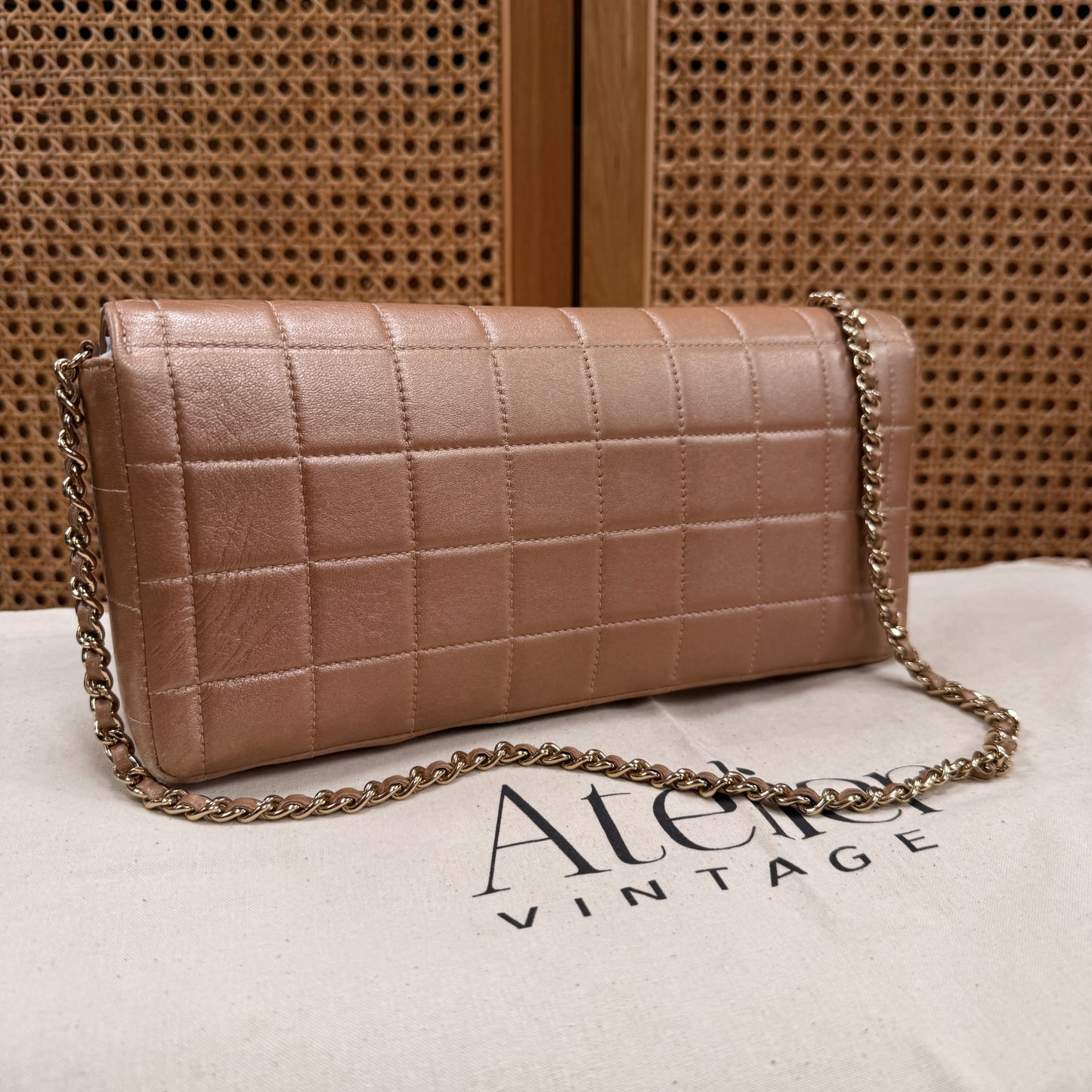 Chanel 2002 Blush Pink Irredescent East West Chocolate Bar Single Flap