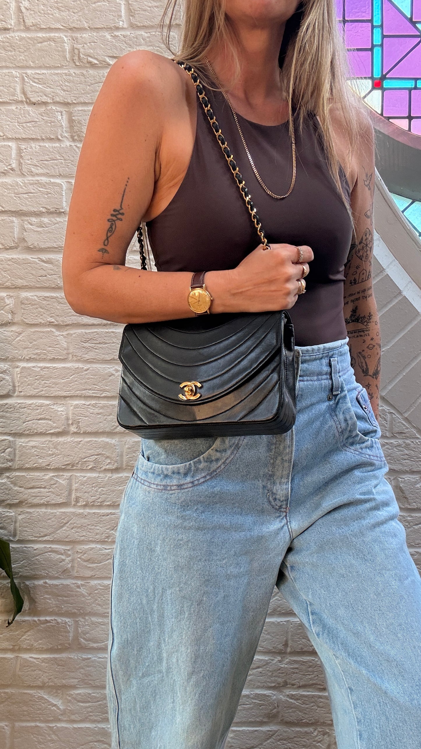 Chanel 1986 Rare Black Half Moon Quilted single flap