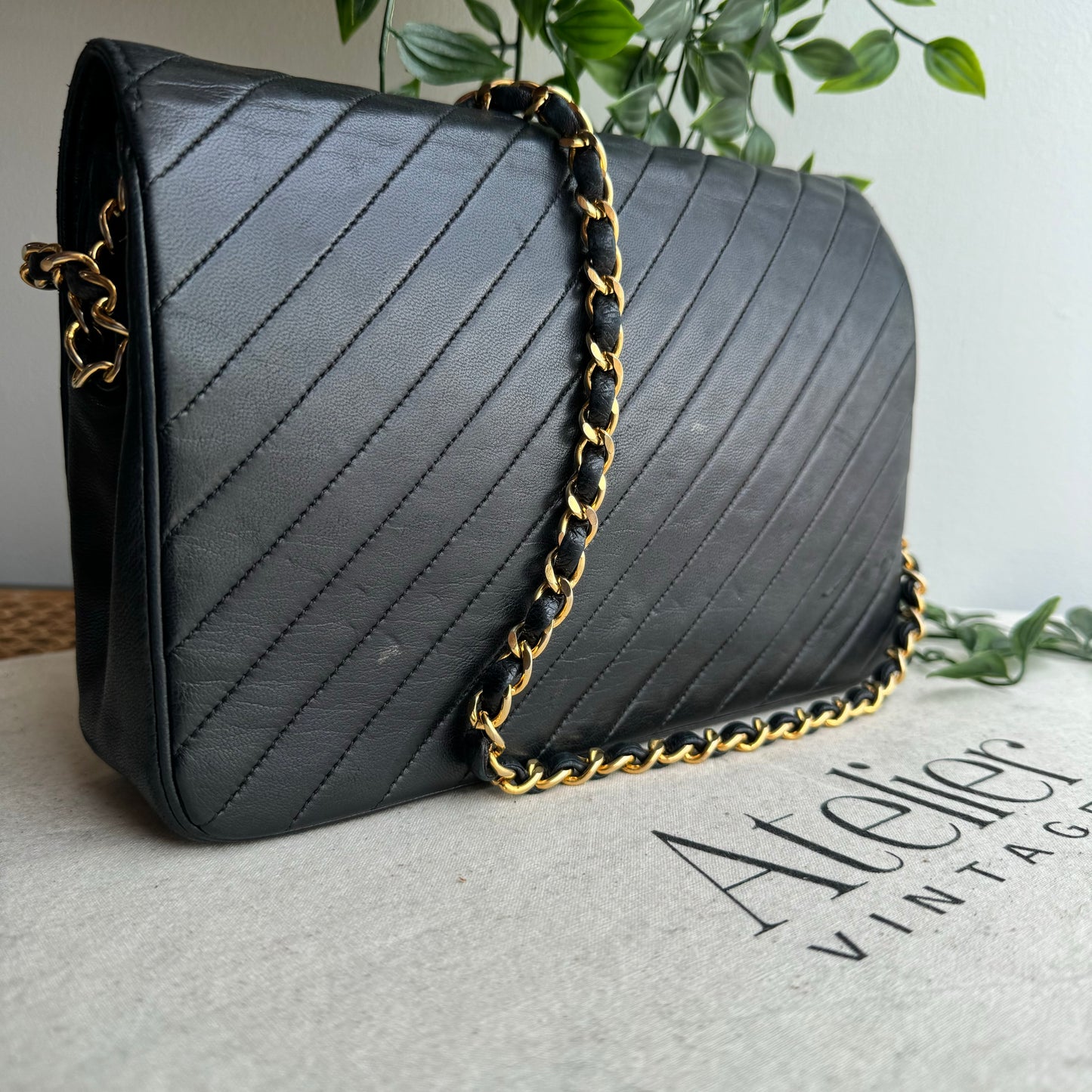 Chanel Early 1980s Diagonal Quilted Single Flap