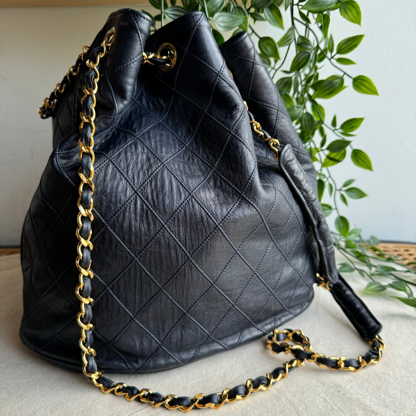 Chanel 1986 Navy CC Charm Bucket Bag