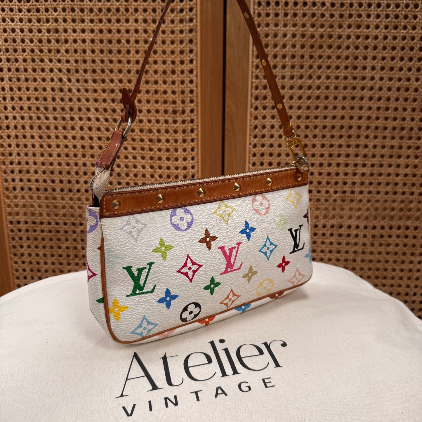 Louis Vuitton 2003 Murakami white Multi Color Pochette Accesssoires