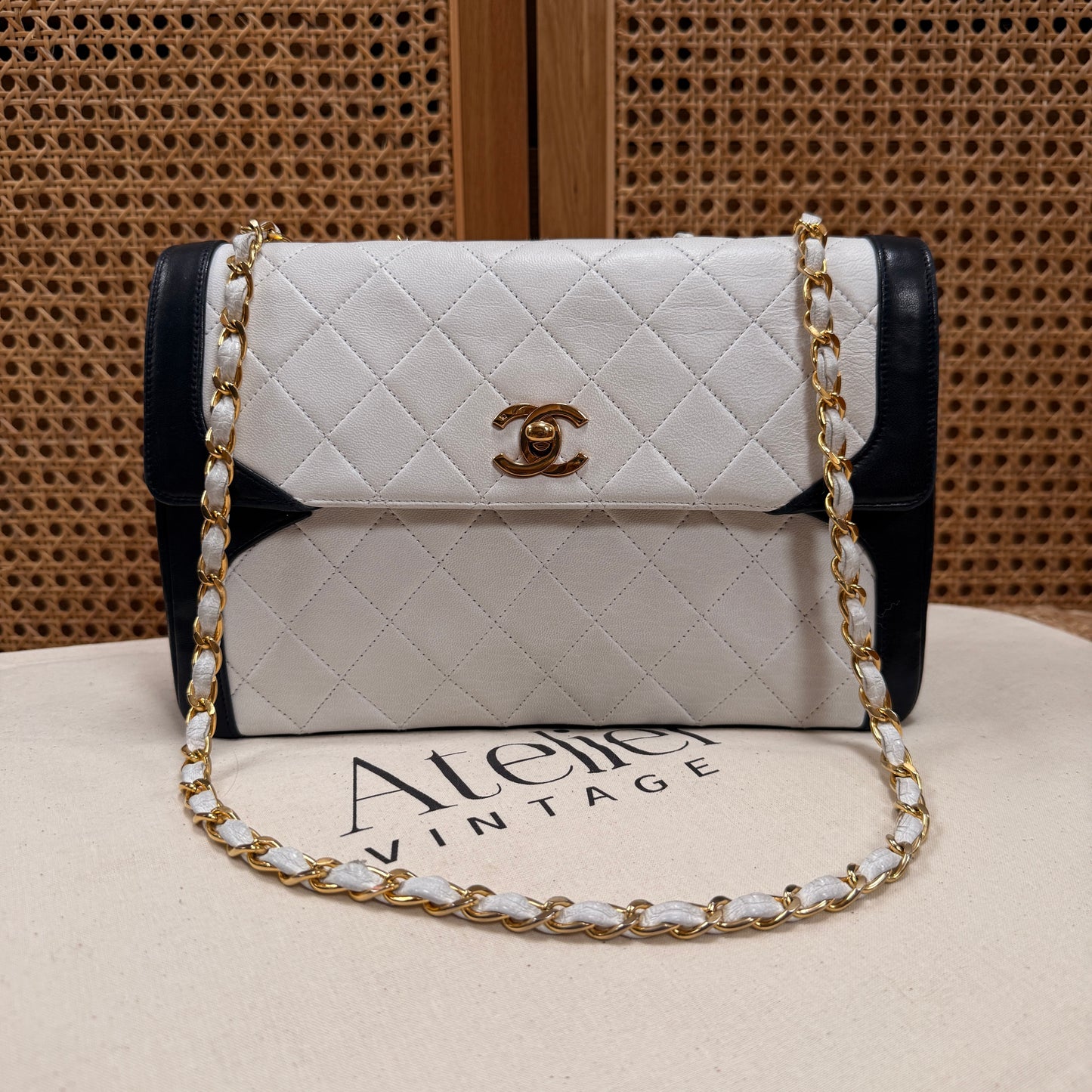 Chanel 1986 Rare Ivory & Navy Limited Edition Single Flap