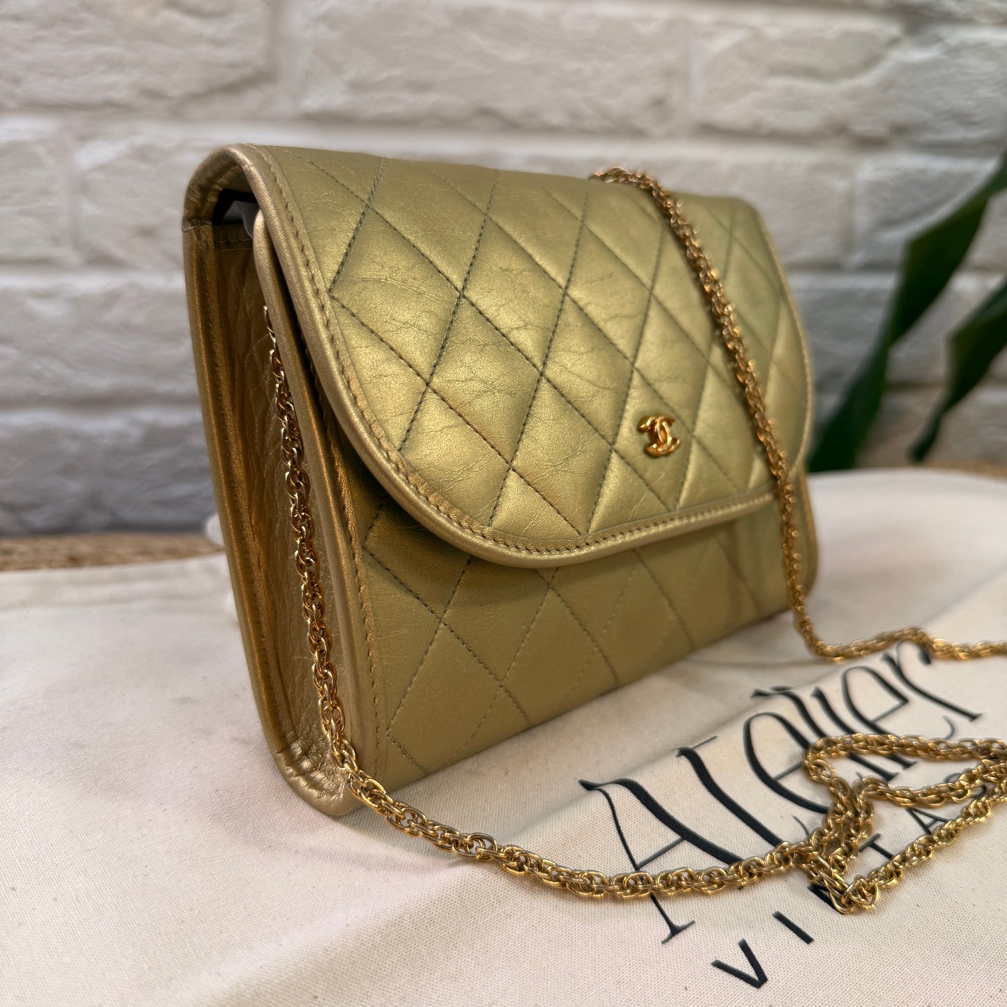 Chanel Early 1980s Rare Gold Lambskin Leather Single flap Cross Body