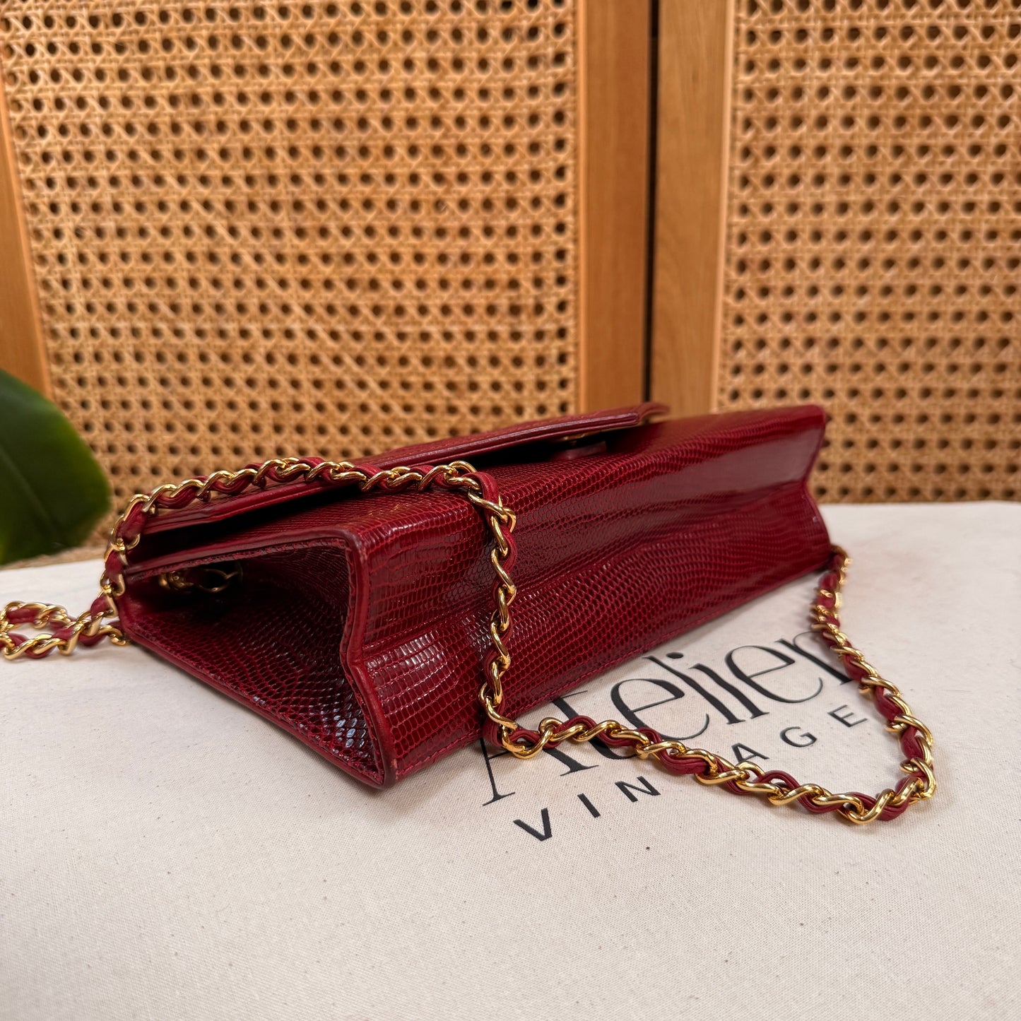 Chanel 1986 Rare Red Exotic Leather Envelope Flap
