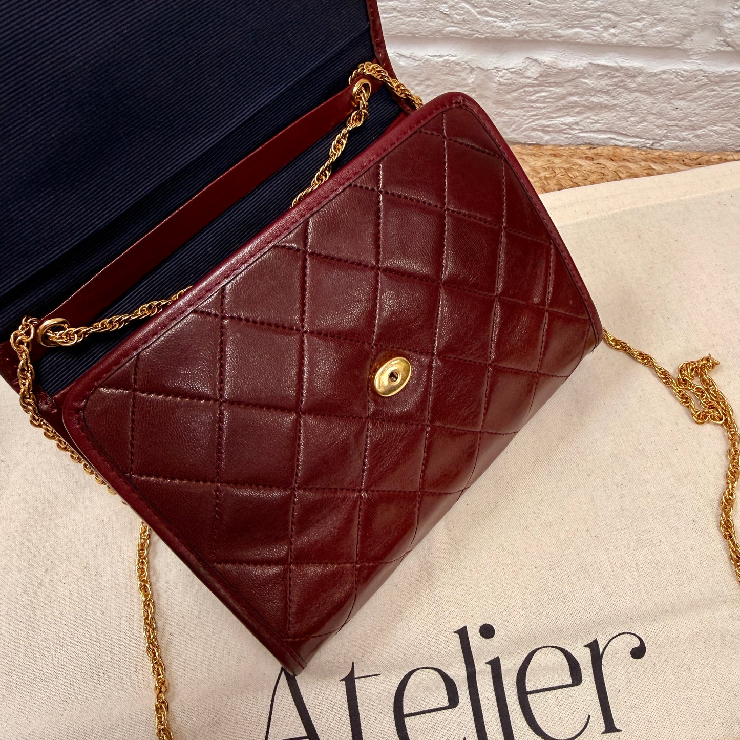 Chanel Early 1980s Rare Bordeaux Lambskin Leather Single flap Cross Body