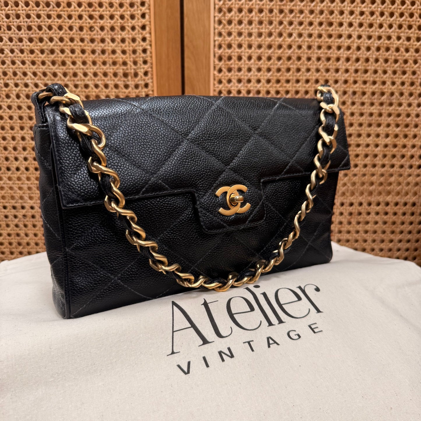 Chanel 2000 Rare Diamond Quilted Caviar Shoulder Bag