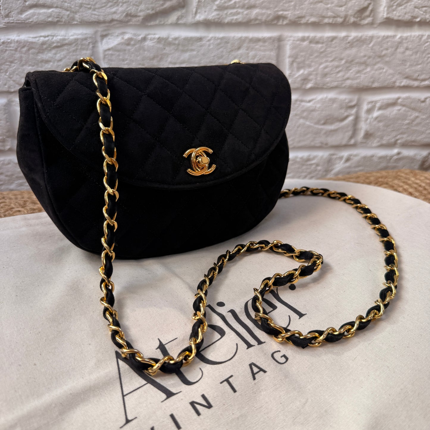 Chanel Rare 1986 Suede Half Moon Single Flap