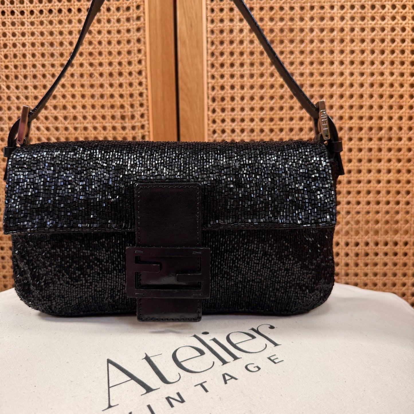 Fendi 2001 Rare Fendi Baguette Black - Limited Edition full glass beaded with black leather