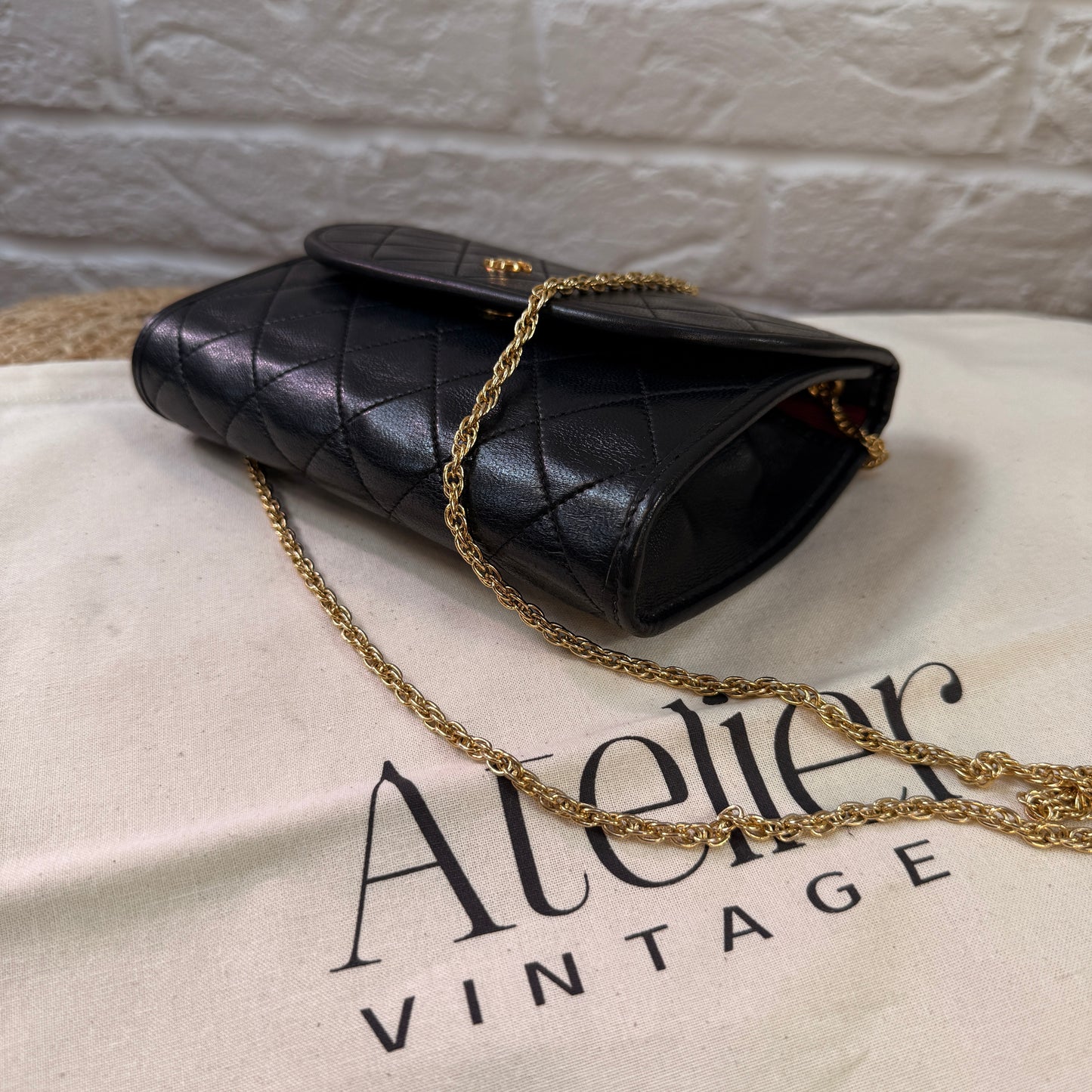 Chanel Early 1980s Rare Black Lambskin Leather Single flap Cross Body