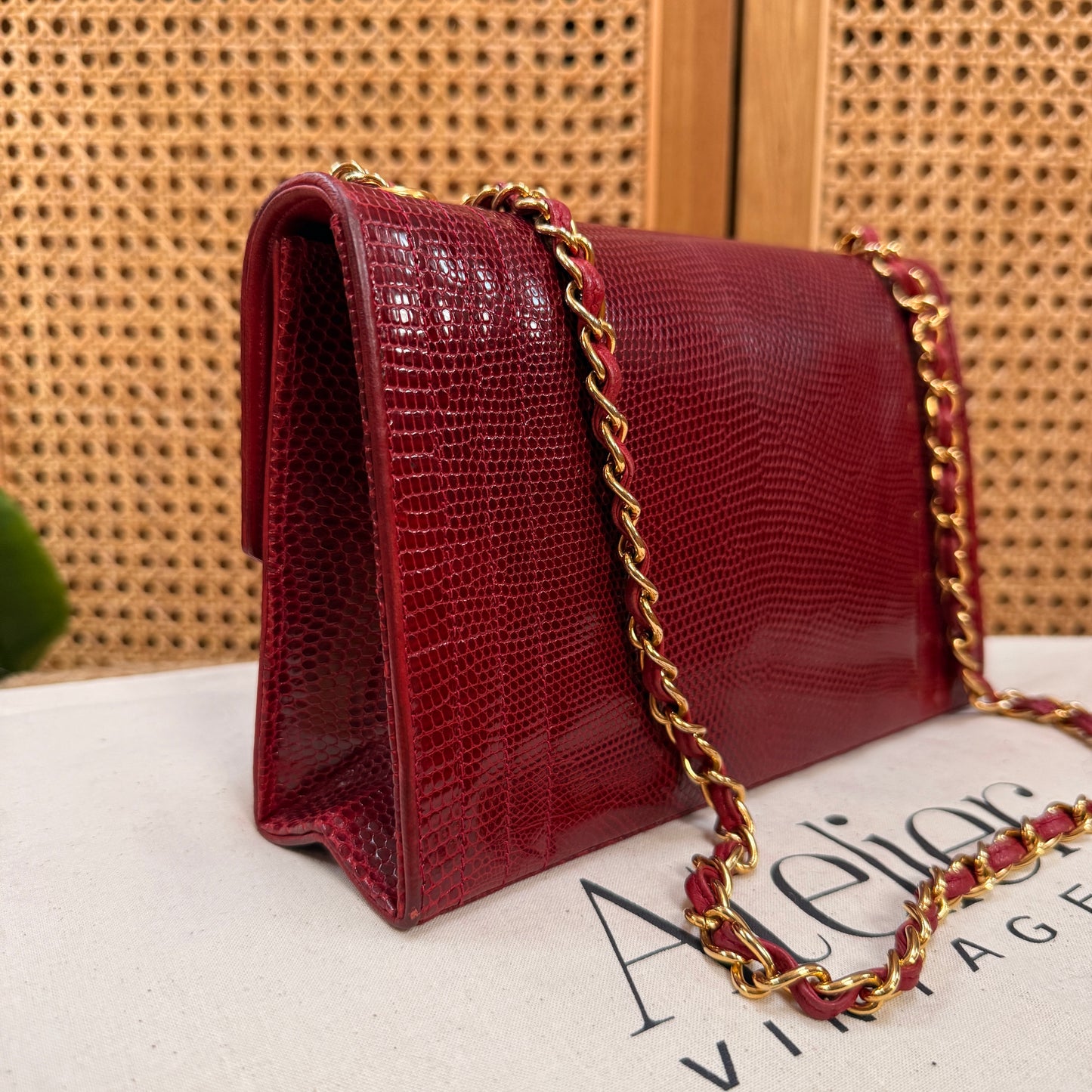 Chanel 1986 Rare Red Exotic Leather Envelope Flap