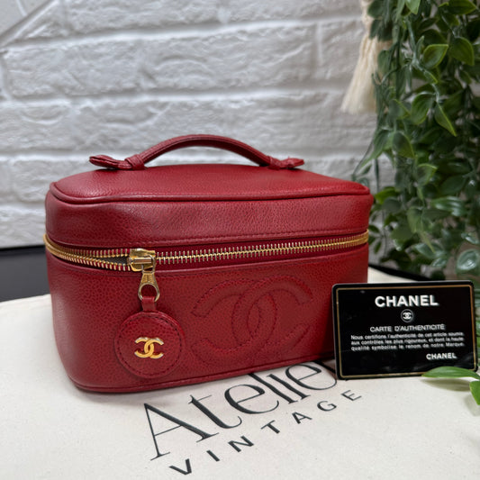 Chanel 1993 Red Caviar Top Handle Vanity