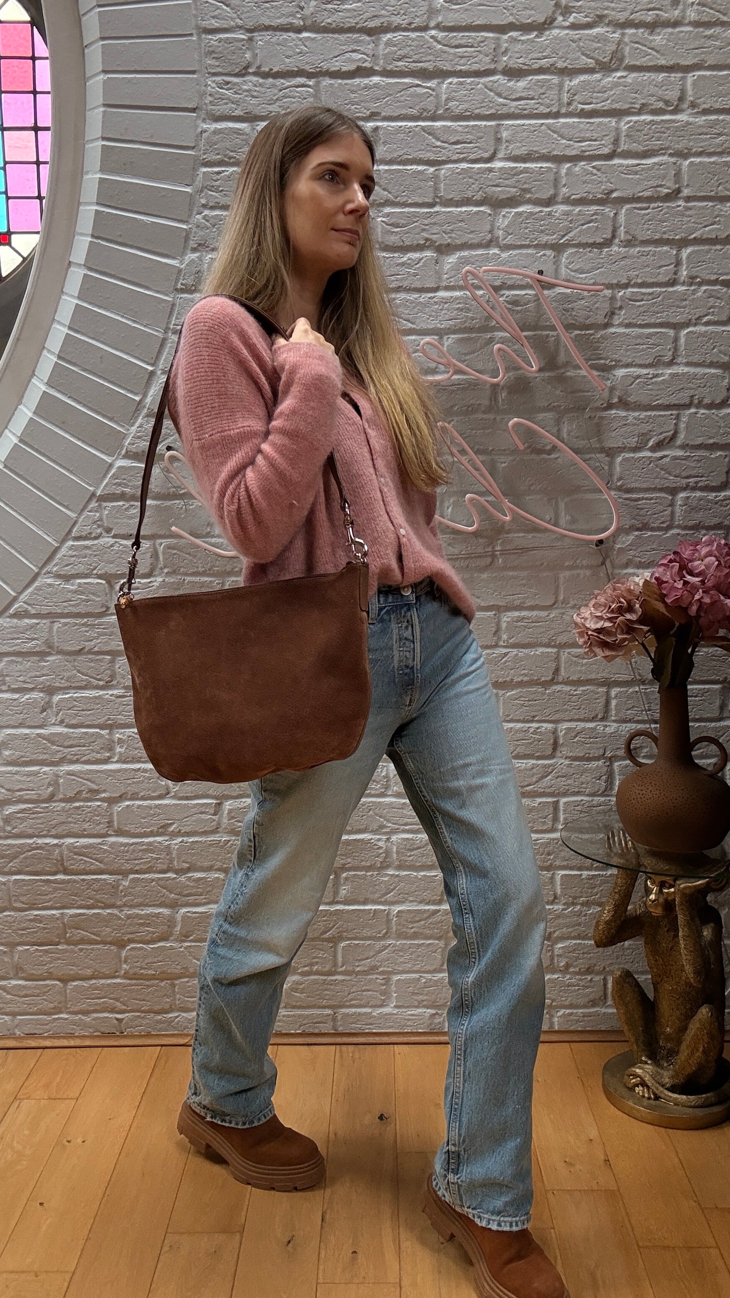 Gucci 2000s Gucci Suede Two Way Bamboo Cross Body Messenger