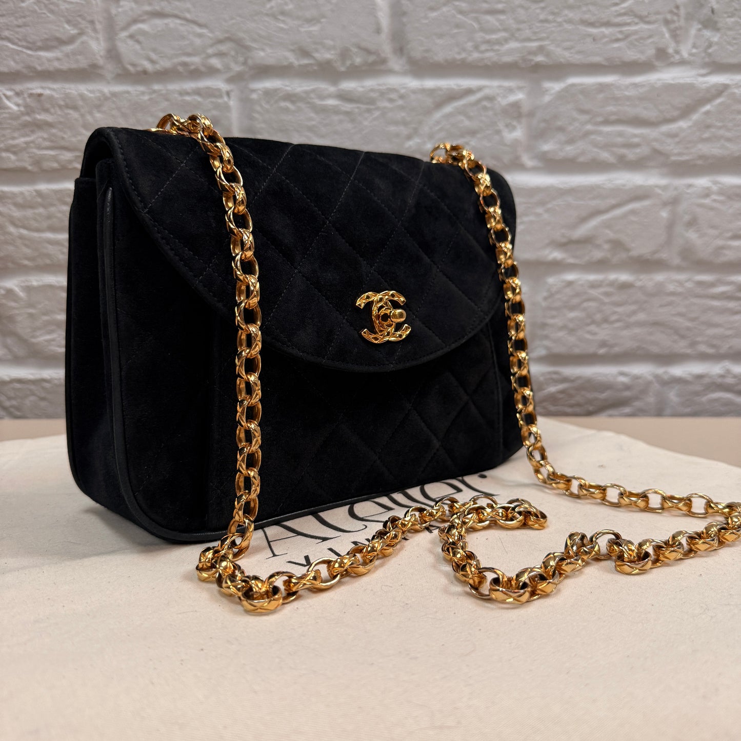 Chanel 1980s Ultra Rare Limited Edition Bijoux Chain in Black Suede and 24k Hold Hardware