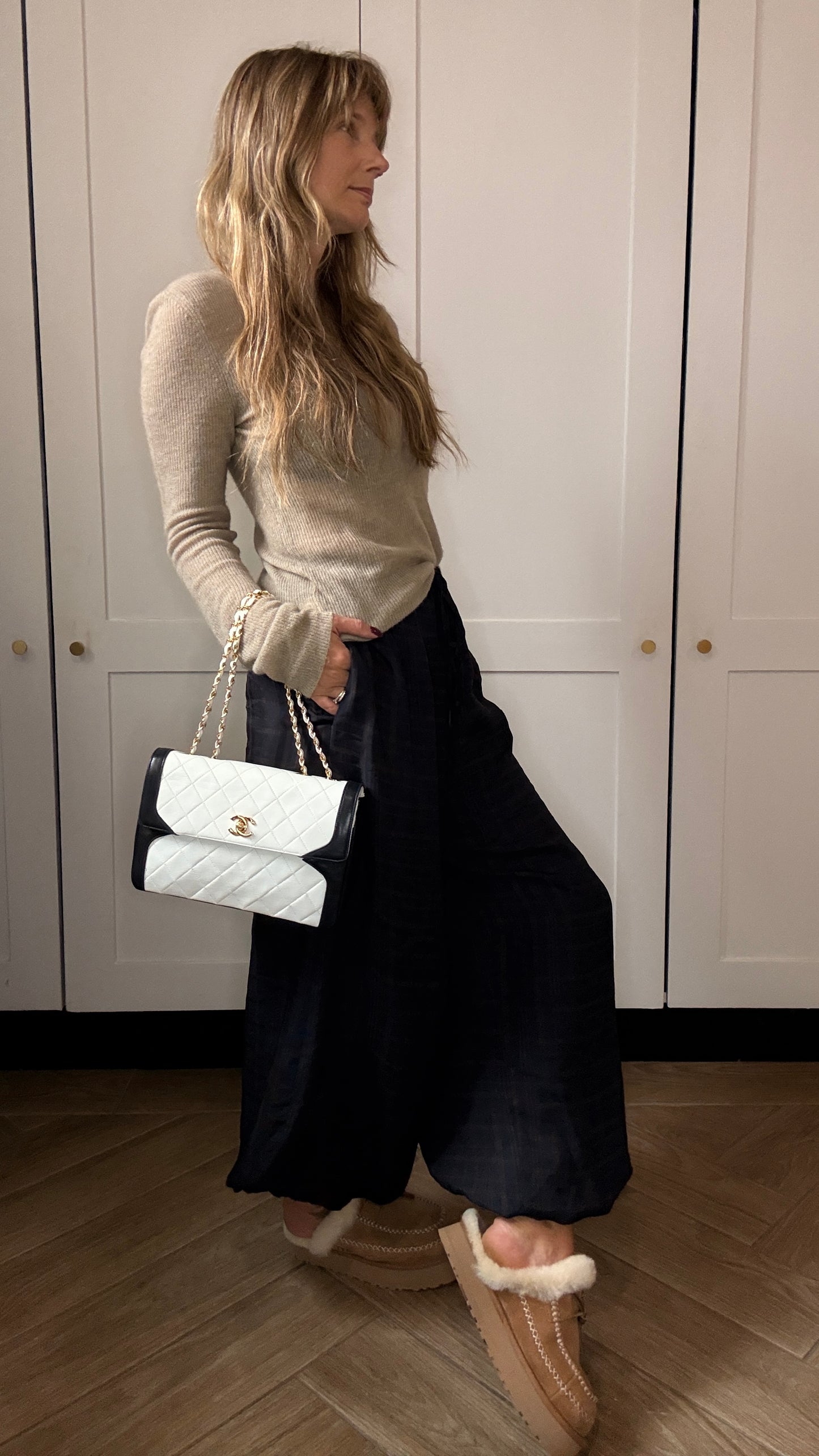 Chanel 1986 Rare Ivory & Navy Limited Edition Single Flap