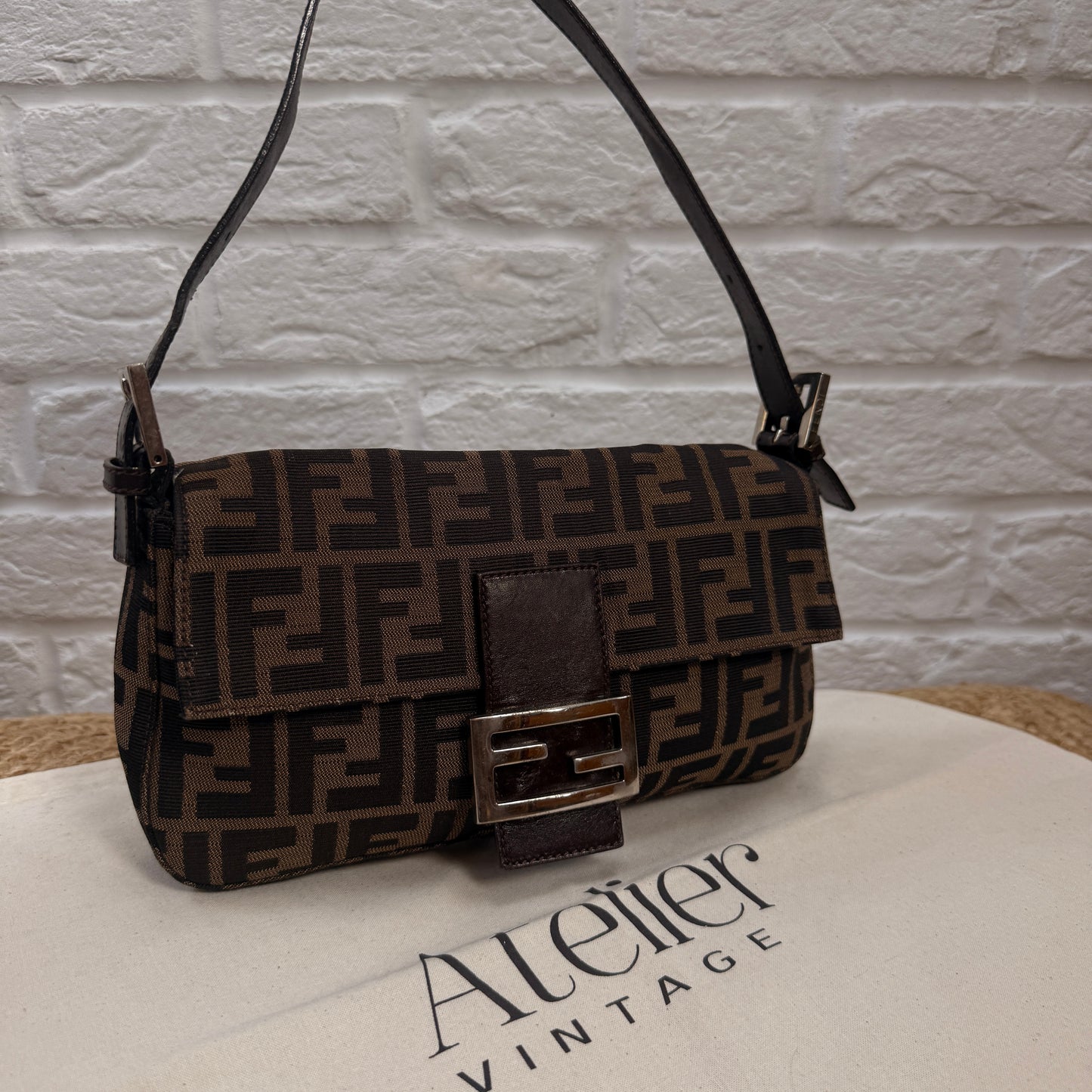 Fendi 1990s Original Baguette in Brown Zucca Print Canvas