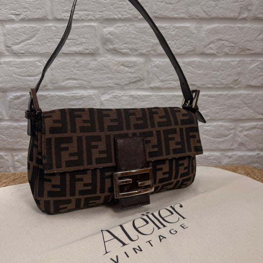 Fendi 1990s Original Baguette in Brown Zucca Print Canvas