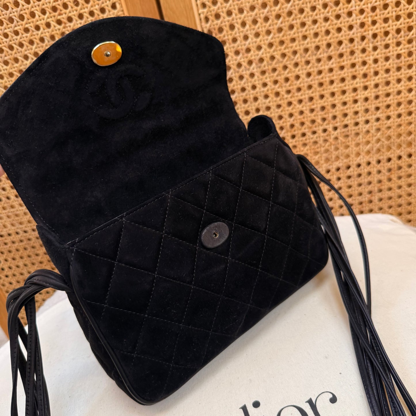 Chanel 1986 Suede & Multi-strand Leather Shoulder Bag