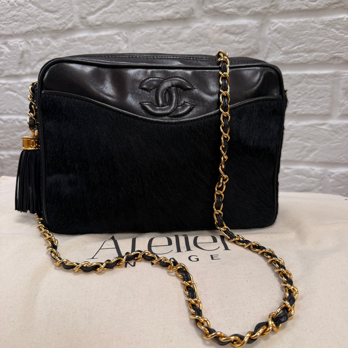 Chanel 1986 Rare Black Pony Hair & Leather Camera Bag