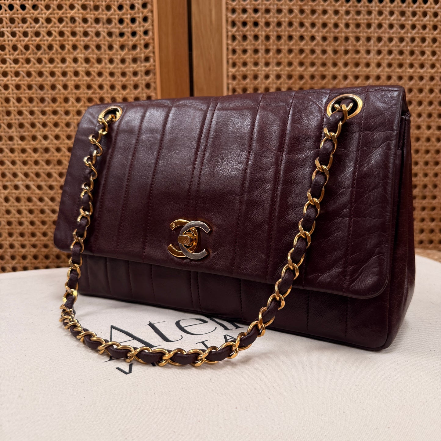 Chanel Ultra Rare Early 1980s Bordeux Lambskin Leather Classic Double Flap in Medium with 24k Gold Hardware