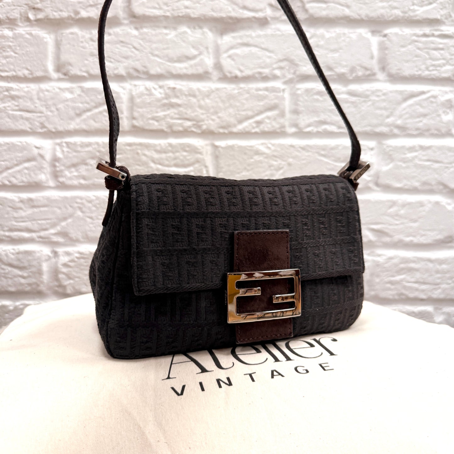 Fendi 1990s Rare Fendi Mini Mamma Baguette in grey & Brown suede