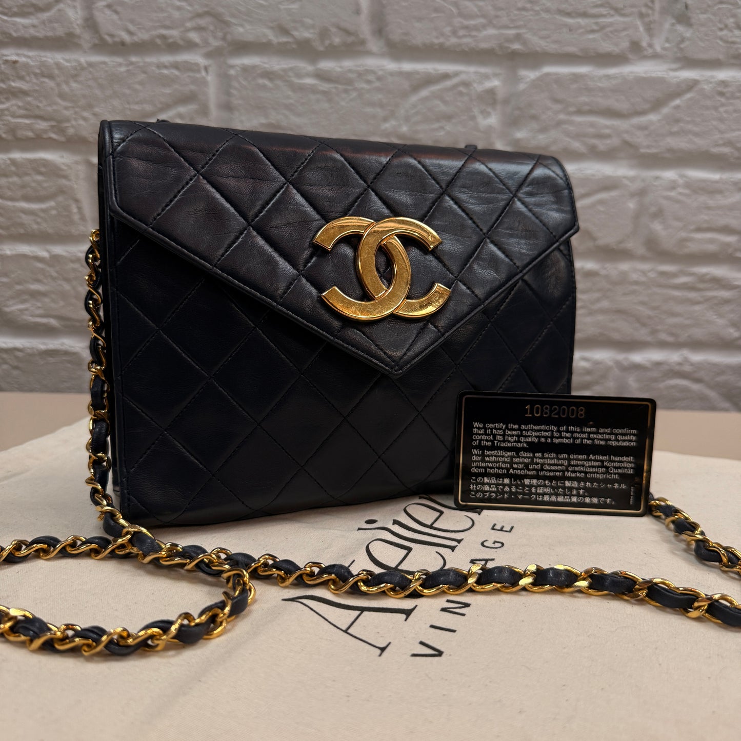 Chanel 1989 Rare Navy Jumbo CC Envelope Flap