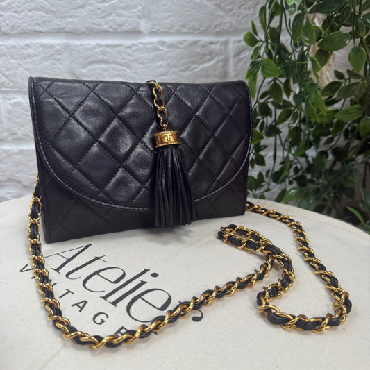 Chanel 1986 Rare Black Half Moon Tassel single flap