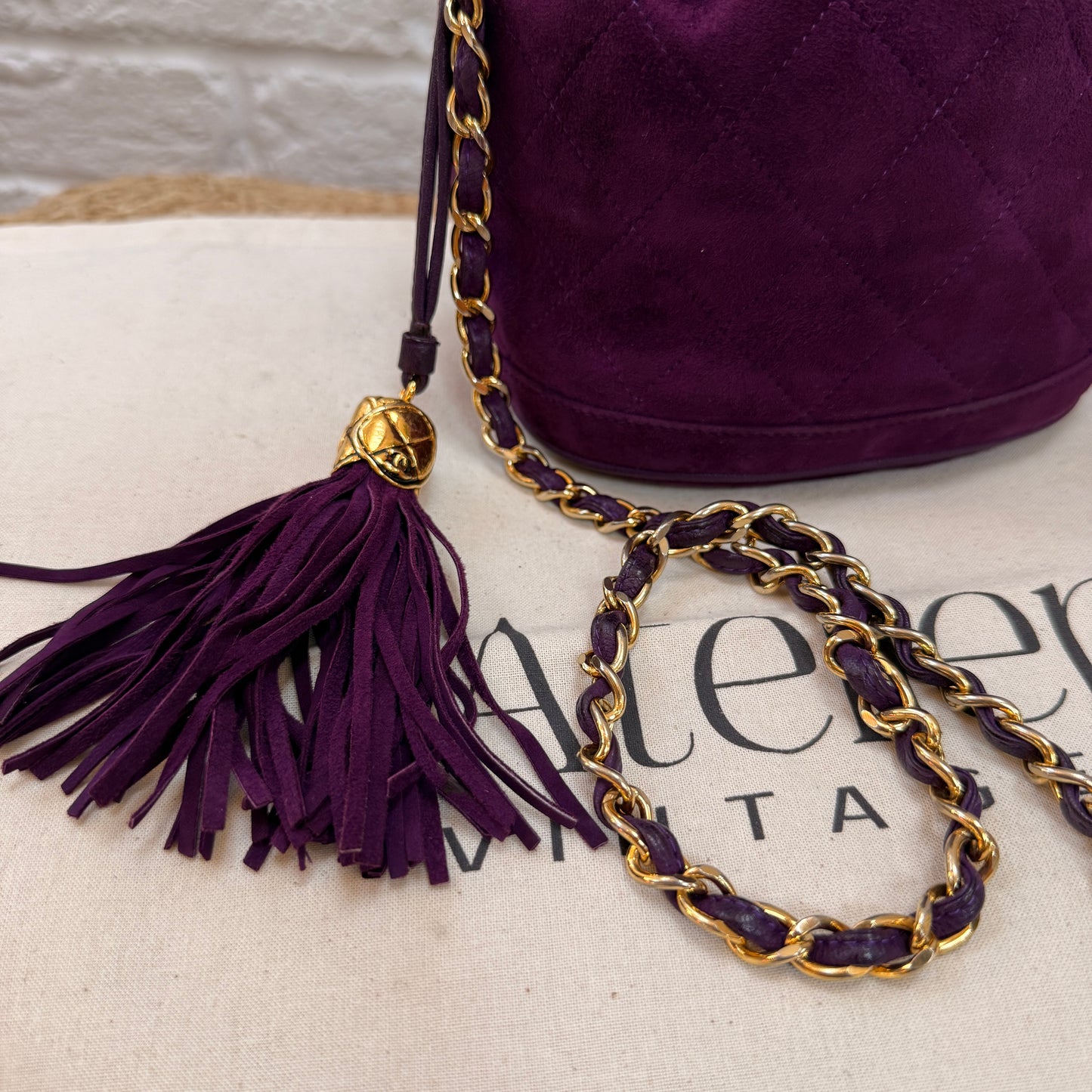 Chanel 1989 ultra rare plum suede Quilted Cross Body Bucket Bag
