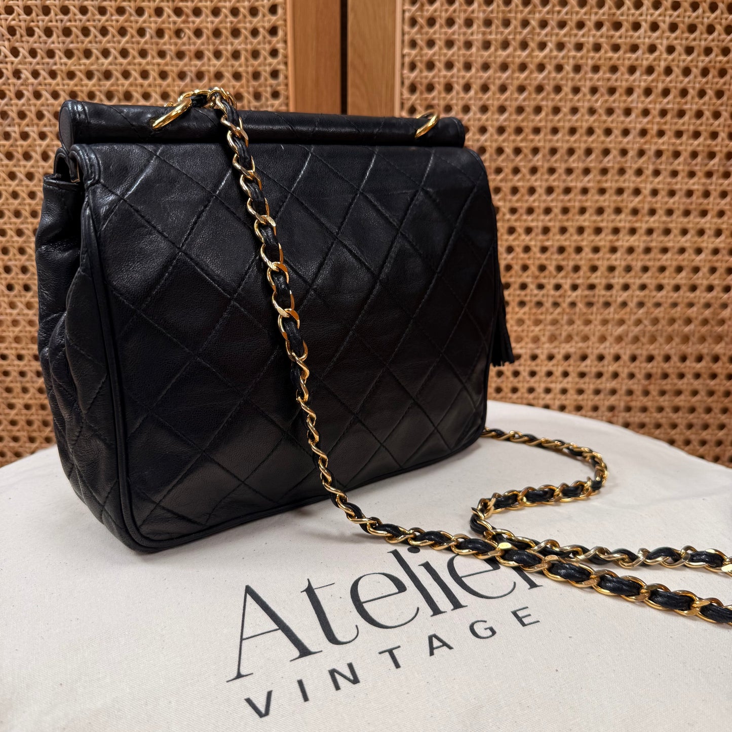 Chanel Rare 1989 Envelope Camera Style Tassel Bag