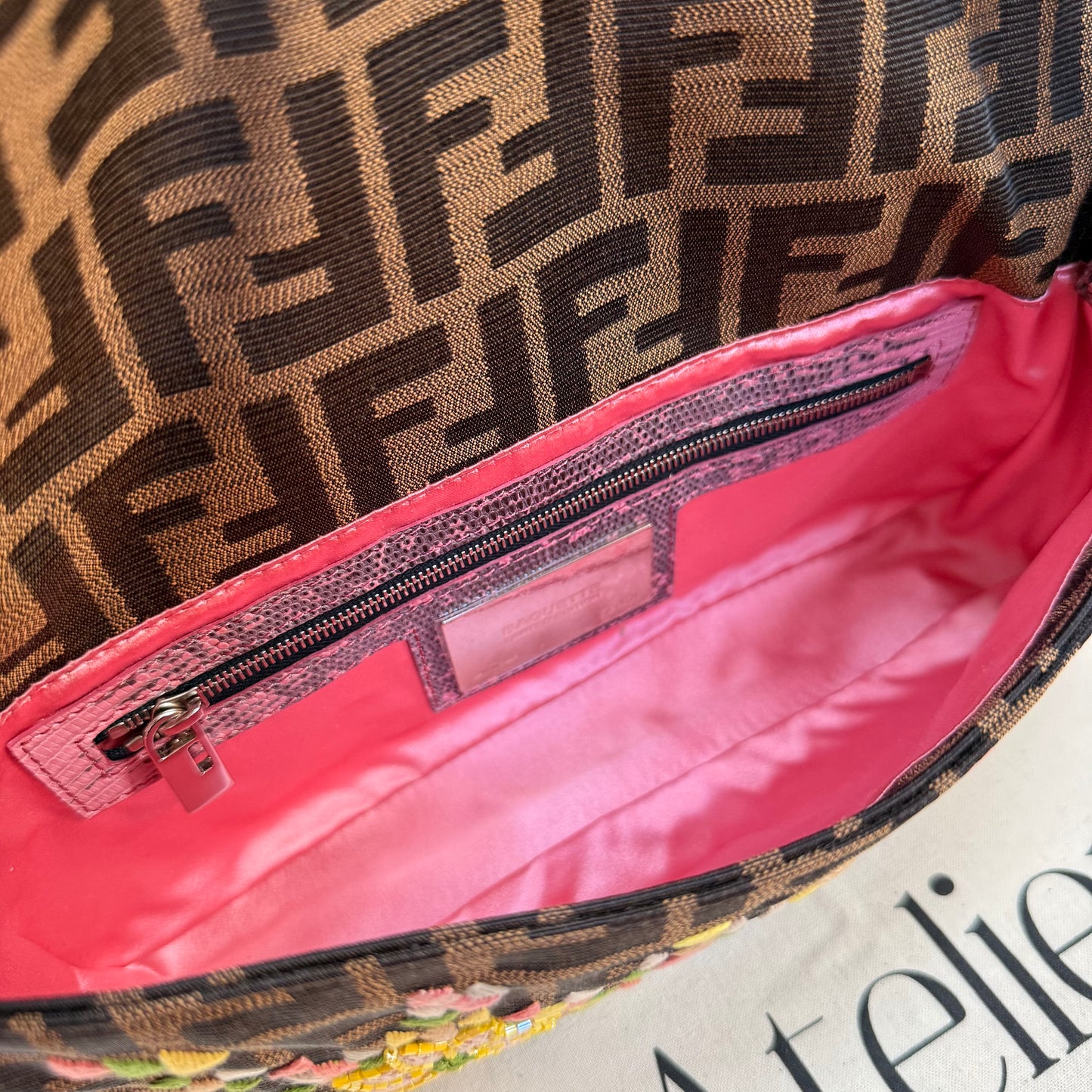 Fendi 2004 Rare Baguette Embroidered Zucca Print - Limited Edition glass bead and embroidered with exotic leather