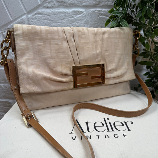 Fendi 1990s Mia Shoulder Bag in Beige & Tan