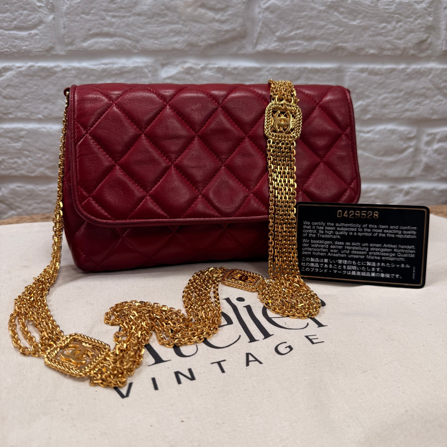 Chanel ULTRA RARE 1986 Single Flap with six strand 24k gold plated chain with CC logo stations