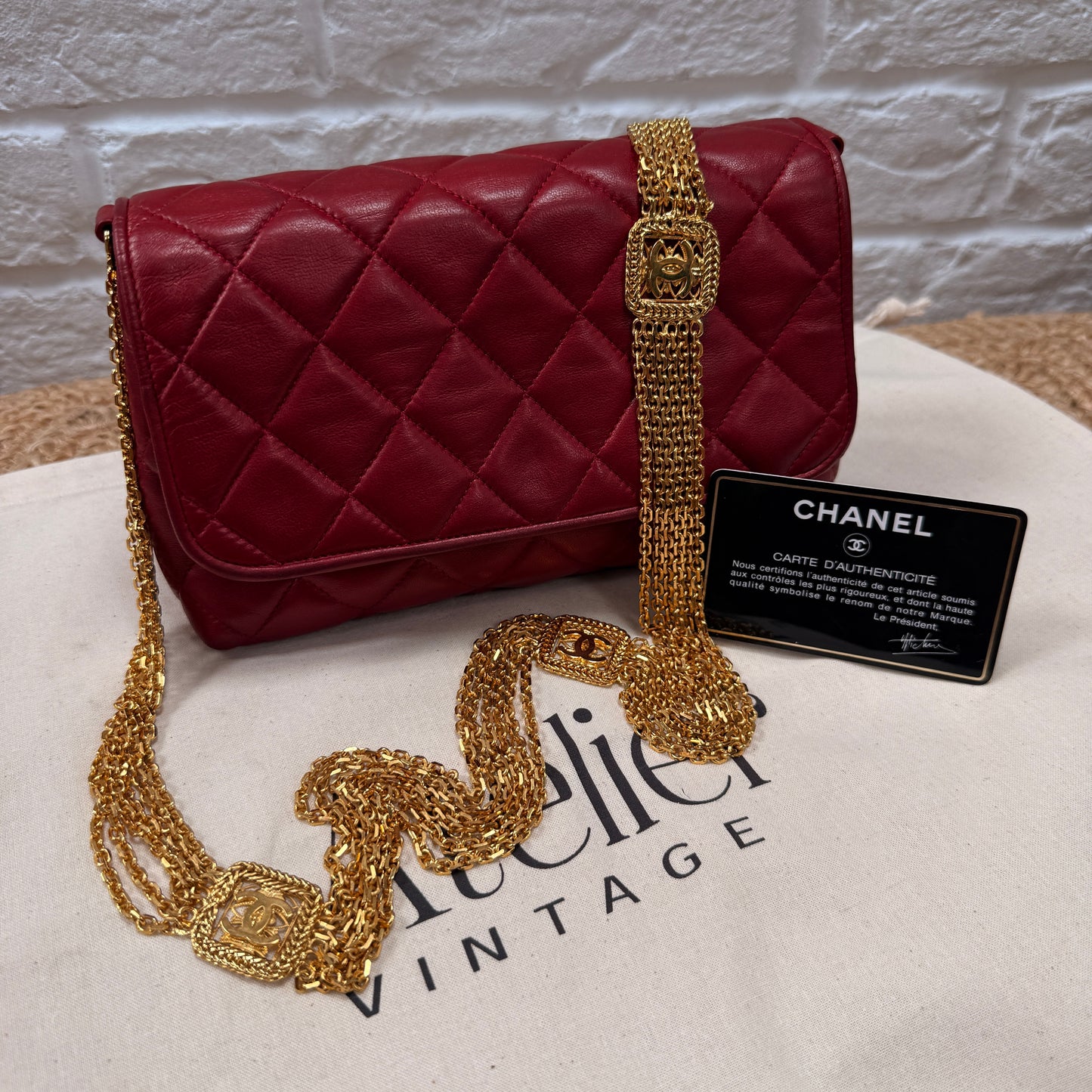 Chanel ULTRA RARE 1986 Single Flap with six strand 24k gold plated chain with CC logo stations